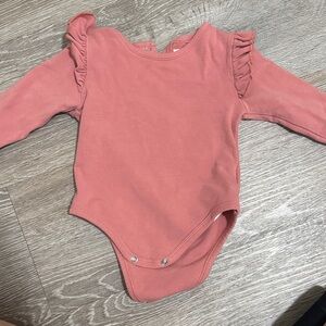 Charming Coral Ruffled Long Sleeve Bodysuit